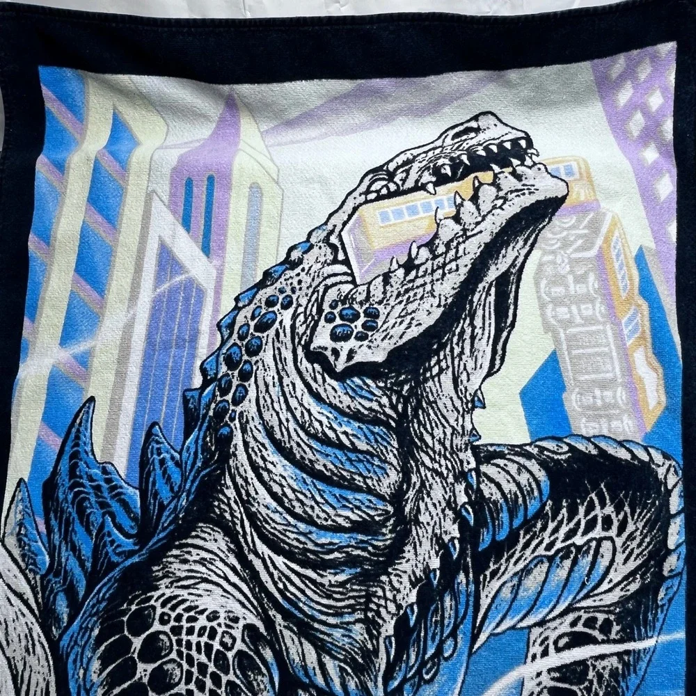 Vintage Godzilla Beach Towel 1998 Movie Zilla Blue‎ Black Graphic Print 28x53